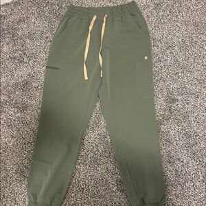 Figs Olive Green Joggers with Tan Drawstring